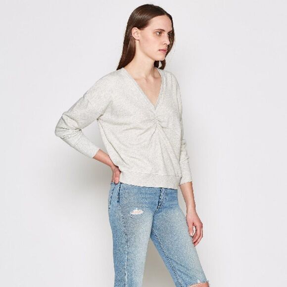 Heather Gray Joie V-Neck Pima Ruched Long Sleeve Sweatshirt (NWT) - Picture 3 of 8